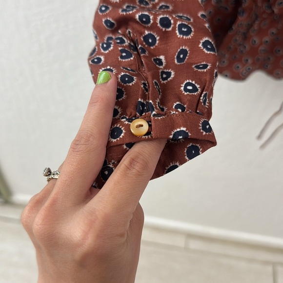 Outerknown Rhiannon cinnamon Brown floral wrap top organic cotton blend Small - Picture 3 of 5